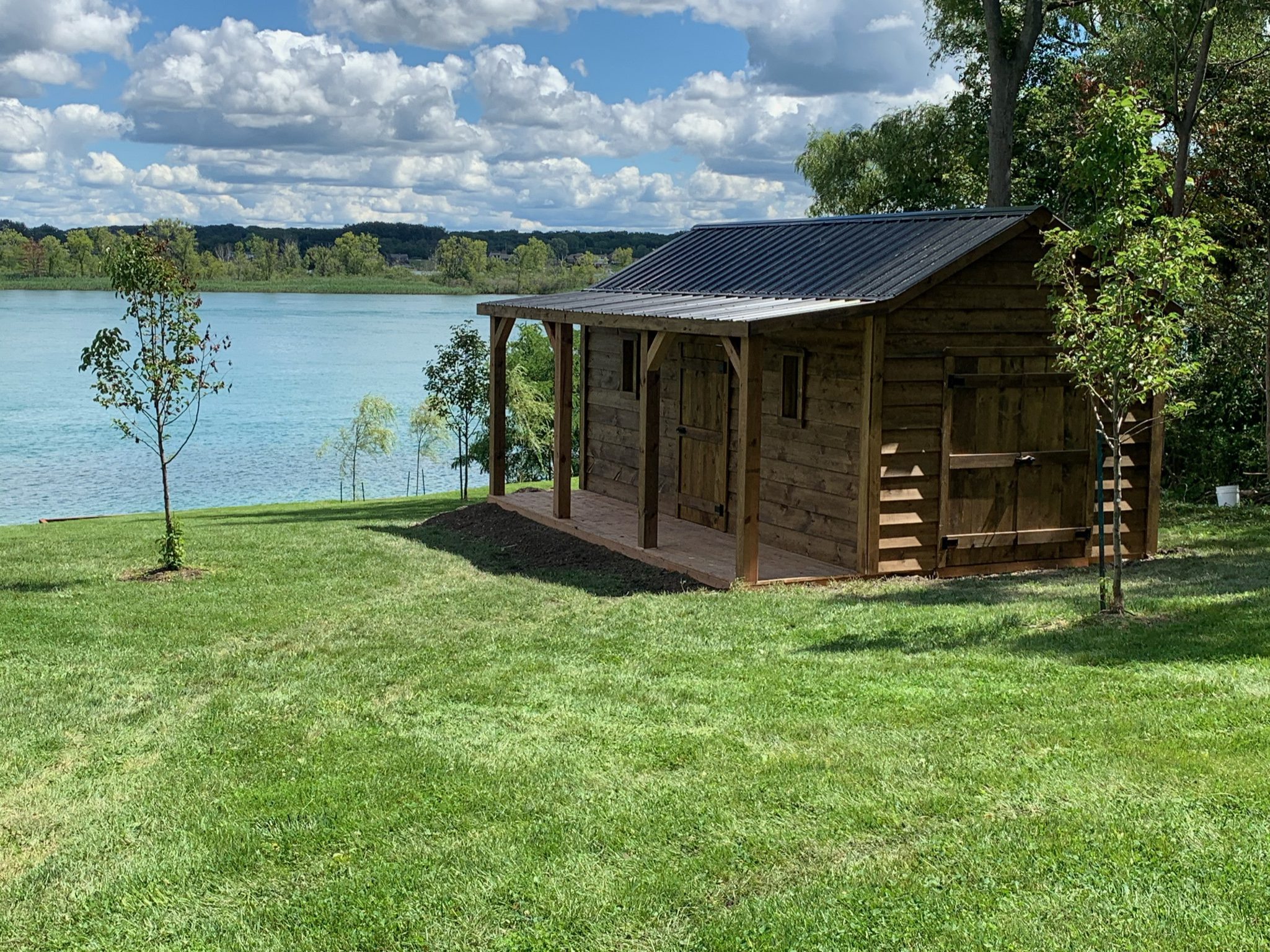 Wood cabin on lake front
